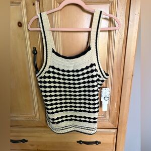 Tribal Jeans Petite Knit Sweater Tank Black Ecru Scallop Stripe – P/S – NWT